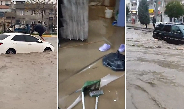 Şanlıurfa’da yağmur birden bastırdı! Vatandaş aracın üzerine çıkmak zorunda kaldı!
