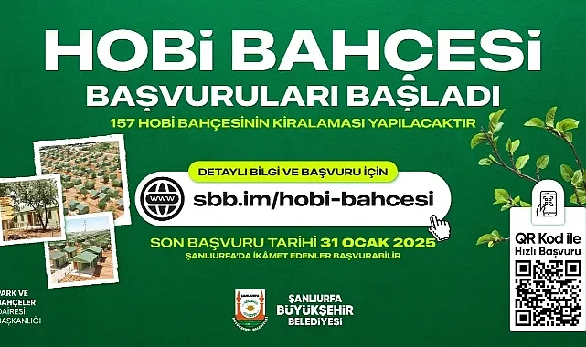 Şanlıurfa Büyükşehir Belediyesi Hobi Bahçesi Başvuruları Başladı!