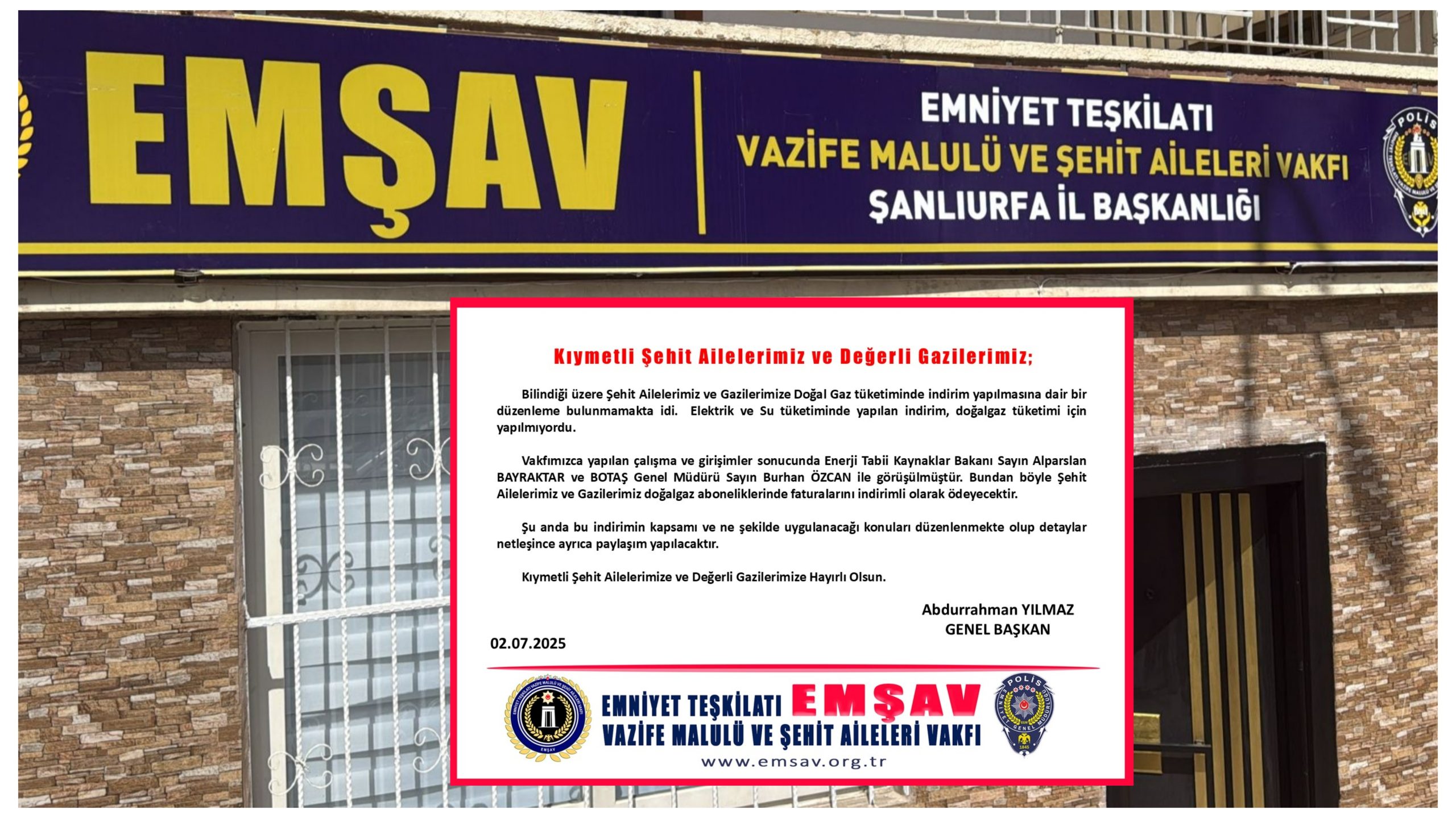 EMŞAV Girişimleriyle Şehit Aileleri ve Gazilere Doğalgaz Desteği Sağlandı