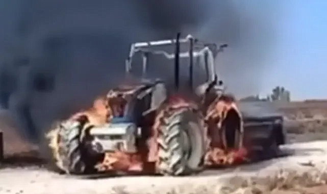Urfa’da tarlada çalışan traktör yandı!