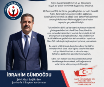 İbrahim Gündoğdu’nun Kıbrıs Barış Harekâtı’nın 52. Yıl Dönümü Mesajı