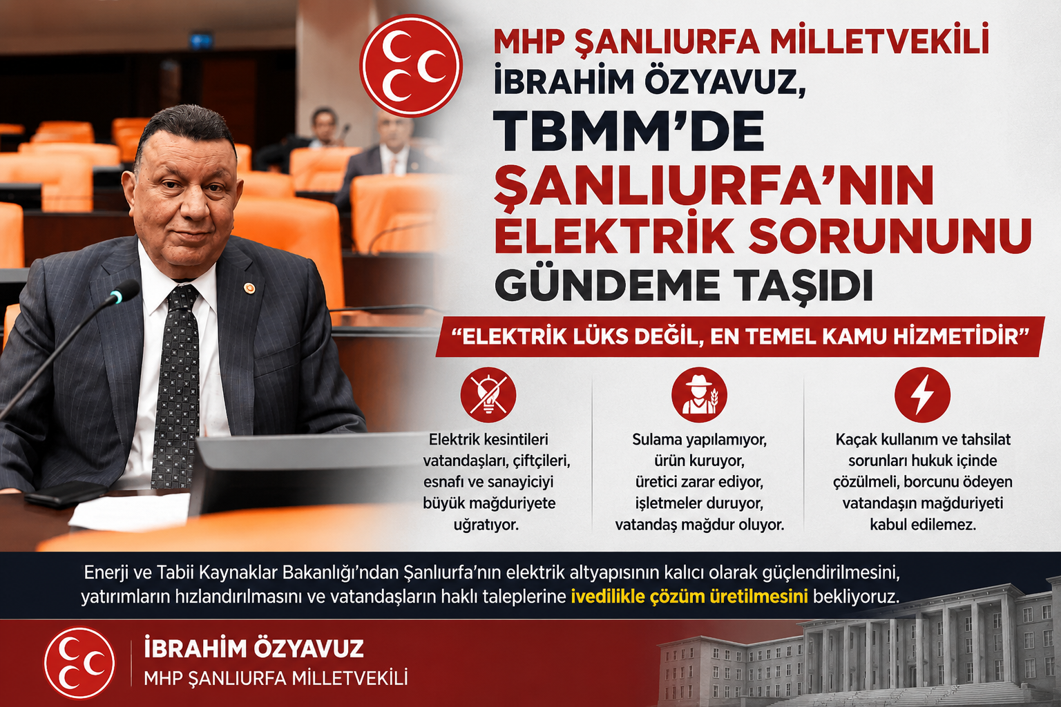 Milletvekili İbrahim Özyavuz, TBMM’de Şanlıurfa’nın Elektrik Sorununu Gündeme Taşıdı