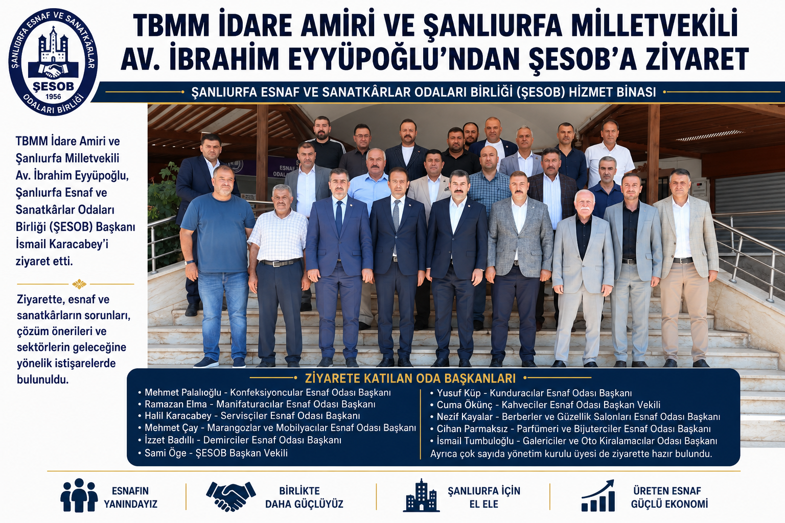 TBMM İdare Amiri ve Şanlıurfa Milletvekili Av. İbrahim Eyyüpoğlu’ndan ŞESOB’a Ziyaret