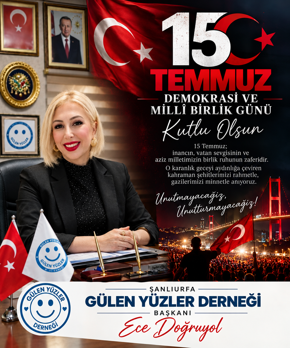 Şanlıurfa Gülen Yüzler Derneği Başkanı Ece Doğruyol’dan 15 Temmuz Demokrasi ve Millî Birlik Günü Mesajı