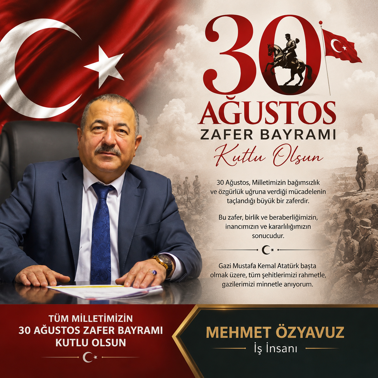 İş İnsanı Mehmet Özyavuz’dan 30 Ağustos Zafer Bayramı Mesajı